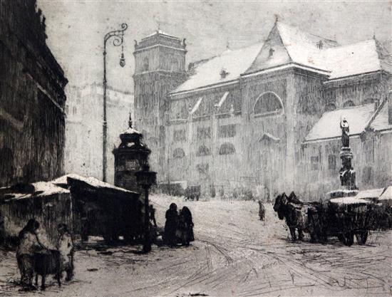 Luigi Kazimir Street scene in winter, 10 x 13in.